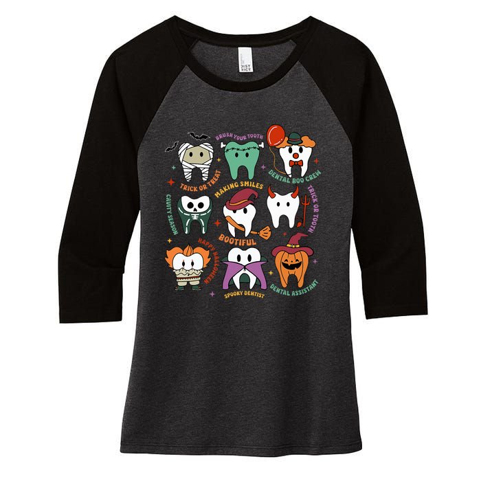 Halloween Dental Boo Crew Dentist Costume Teeth Women's Tri-Blend 3/4-Sleeve Raglan Shirt