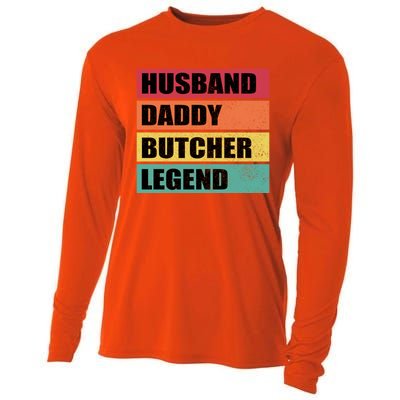 Husband Daddy Butcher Legend Retro Fathers Day Gift Cooling Performance Long Sleeve Crew