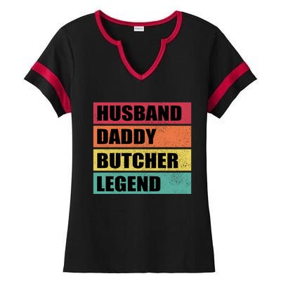 Husband Daddy Butcher Legend Retro Fathers Day Gift Ladies Halftime Notch Neck Tee