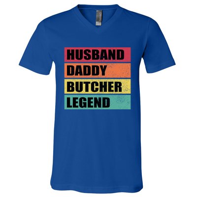 Husband Daddy Butcher Legend Retro Fathers Day Gift V-Neck T-Shirt