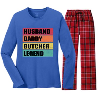 Husband Daddy Butcher Legend Retro Fathers Day Gift Women's Long Sleeve Flannel Pajama Set 