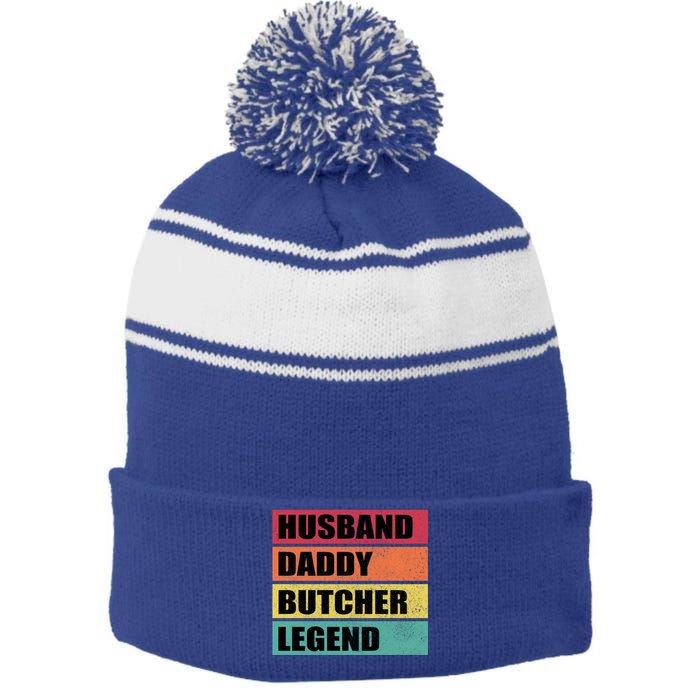 Husband Daddy Butcher Legend Retro Fathers Day Gift Stripe Pom Pom Beanie