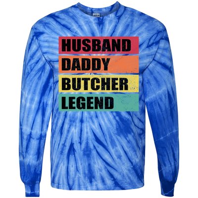 Husband Daddy Butcher Legend Retro Fathers Day Gift Tie-Dye Long Sleeve Shirt