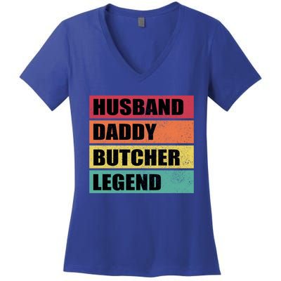 Husband Daddy Butcher Legend Retro Fathers Day Gift Women's V-Neck T-Shirt