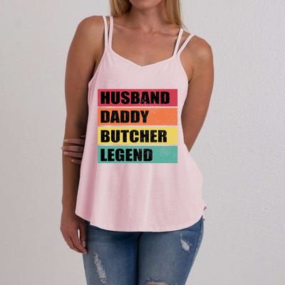 Husband Daddy Butcher Legend Retro Fathers Day Gift Women's Strappy Tank