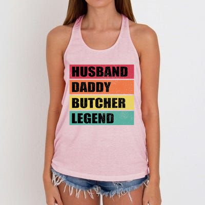 Husband Daddy Butcher Legend Retro Fathers Day Gift Women's Knotted Racerback Tank