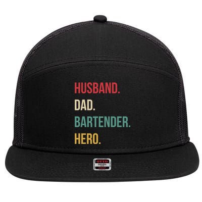 Husband Dad Bartender Hero Birthday 7 Panel Mesh Trucker Snapback Hat