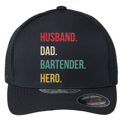 Husband Dad Bartender Hero Birthday Flexfit Unipanel Trucker Cap