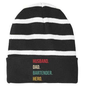 Husband Dad Bartender Hero Birthday Striped Beanie with Solid Band