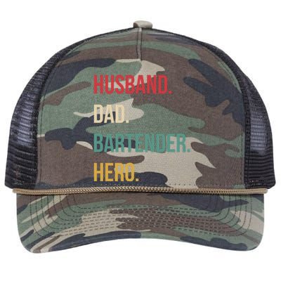 Husband Dad Bartender Hero Birthday Retro Rope Trucker Hat Cap