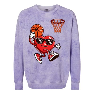 Heart Dunking Basketball Valentines Day Colorblast Crewneck Sweatshirt