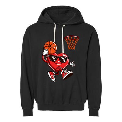 Heart Dunking Basketball Valentines Day Garment-Dyed Fleece Hoodie