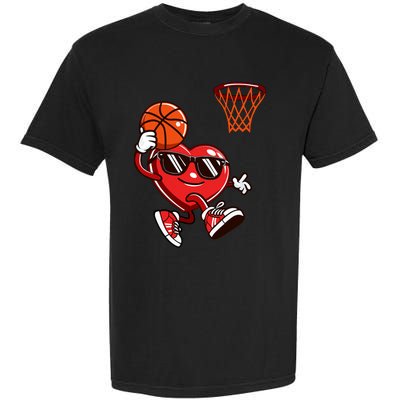 Heart Dunking Basketball Valentines Day Garment-Dyed Heavyweight T-Shirt