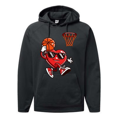 Heart Dunking Basketball Valentines Day Performance Fleece Hoodie