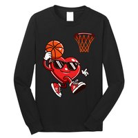 Heart Dunking Basketball Valentines Day Long Sleeve Shirt