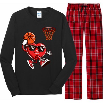 Heart Dunking Basketball Valentines Day Long Sleeve Pajama Set