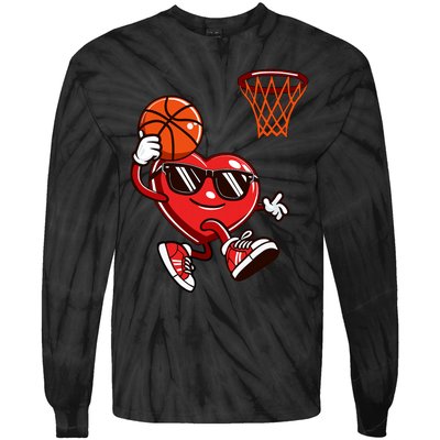 Heart Dunking Basketball Valentines Day Tie-Dye Long Sleeve Shirt