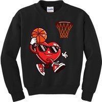 Heart Dunking Basketball Valentines Day Kids Sweatshirt