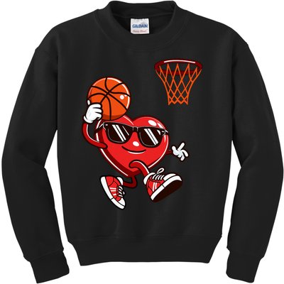 Heart Dunking Basketball Valentines Day Kids Sweatshirt