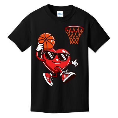 Heart Dunking Basketball Valentines Day Kids T-Shirt