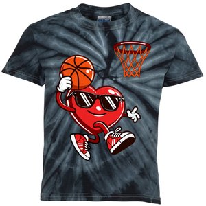 Heart Dunking Basketball Valentines Day Kids Tie-Dye T-Shirt