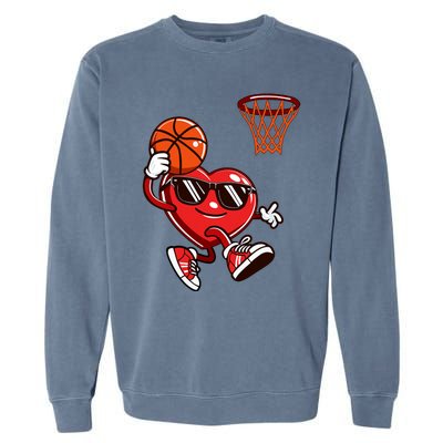 Heart Dunking Basketball Valentines Day Garment-Dyed Sweatshirt