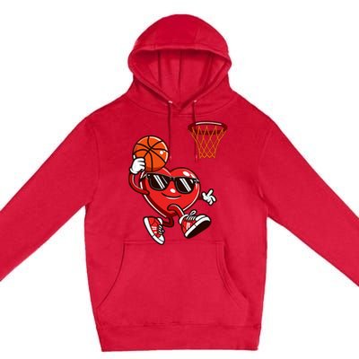 Heart Dunking Basketball Valentines Day Premium Pullover Hoodie