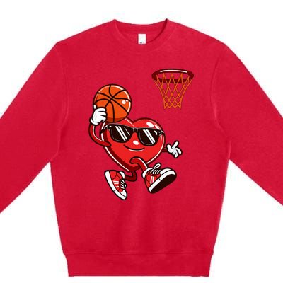 Heart Dunking Basketball Valentines Day Premium Crewneck Sweatshirt