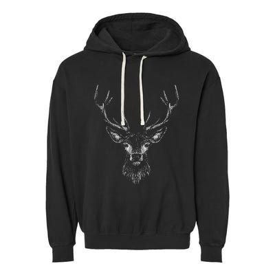 Hand Drawn Buck Deer Style Antlers Garment-Dyed Fleece Hoodie