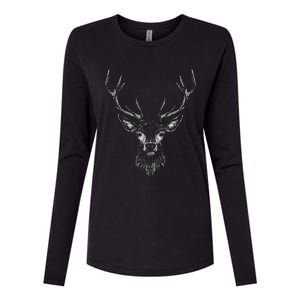 Hand Drawn Buck Deer Style Antlers Womens Cotton Relaxed Long Sleeve T-Shirt