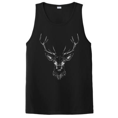 Hand Drawn Buck Deer Style Antlers PosiCharge Competitor Tank