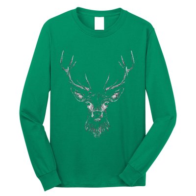 Hand Drawn Buck Deer Style Antlers Long Sleeve Shirt