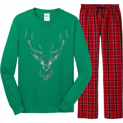 Hand Drawn Buck Deer Style Antlers Long Sleeve Pajama Set