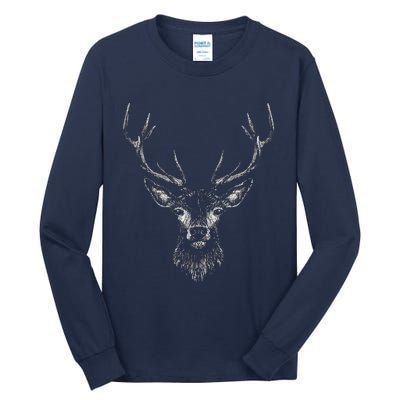 Hand Drawn Buck Deer Style Antlers Tall Long Sleeve T-Shirt