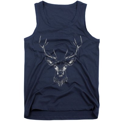 Hand Drawn Buck Deer Style Antlers Tank Top