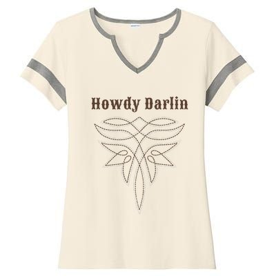 Howdy Darlin Boot Stitch Ladies Halftime Notch Neck Tee