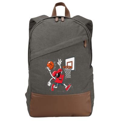 Heart Dunking Basketball Valentines Day Cotton Canvas Backpack