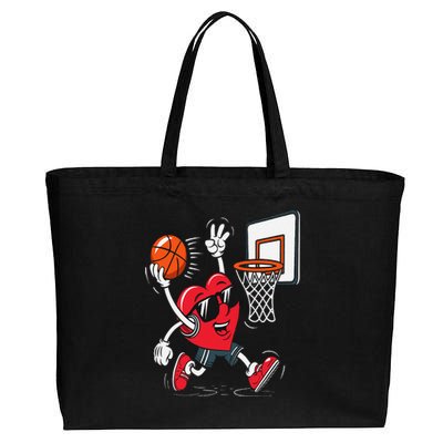 Heart Dunking Basketball Valentines Day Cotton Canvas Jumbo Tote