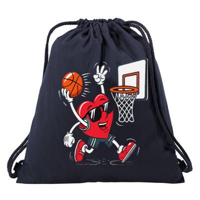 Heart Dunking Basketball Valentines Day Drawstring Bag