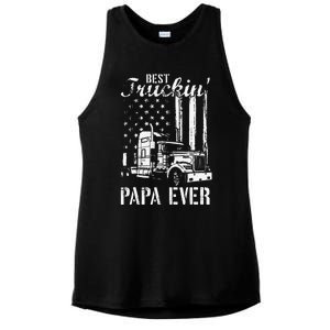 hug day Best Trucking Papa Ever Truck Driver American Flag Ladies PosiCharge Tri-Blend Wicking Tank