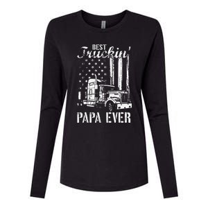 hug day Best Trucking Papa Ever Truck Driver American Flag Womens Cotton Relaxed Long Sleeve T-Shirt