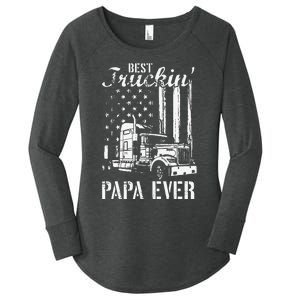 hug day Best Trucking Papa Ever Truck Driver American Flag Women's Perfect Tri Tunic Long Sleeve Shirt