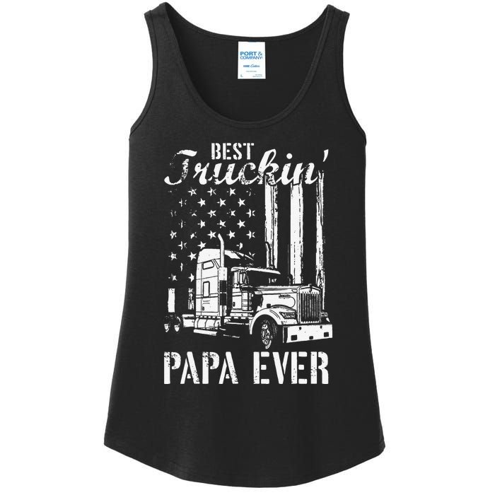 hug day Best Trucking Papa Ever Truck Driver American Flag Ladies Essential Tank