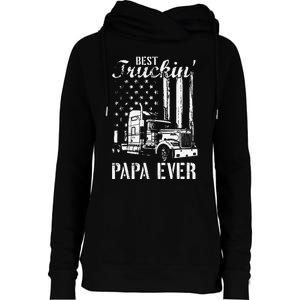 hug day Best Trucking Papa Ever Truck Driver American Flag Womens Funnel Neck Pullover Hood