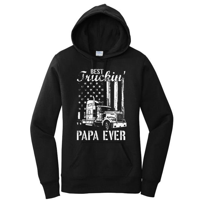 hug day Best Trucking Papa Ever Truck Driver American Flag Women's Pullover Hoodie