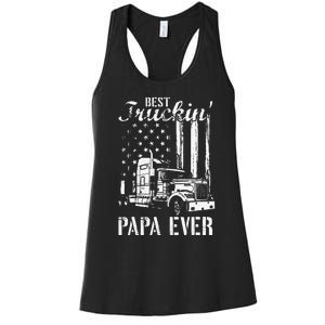 hug day Best Trucking Papa Ever Truck Driver American Flag Women's Racerback Tank