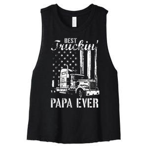 hug day Best Trucking Papa Ever Truck Driver American Flag Women's Racerback Cropped Tank