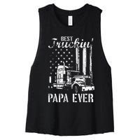 hug day Best Trucking Papa Ever Truck Driver American Flag Women's Racerback Cropped Tank