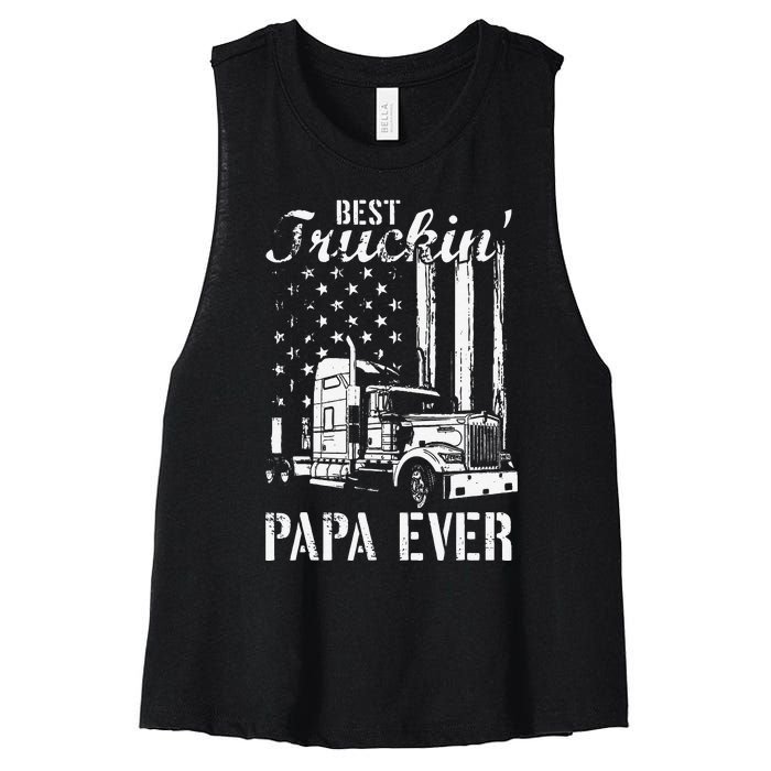 hug day Best Trucking Papa Ever Truck Driver American Flag Women's Racerback Cropped Tank