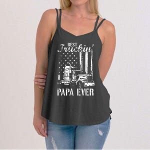 hug day Best Trucking Papa Ever Truck Driver American Flag Women's Strappy Tank